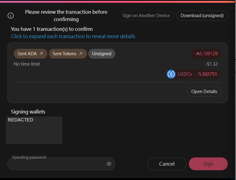 Wallet popup: check Origin and amounts before signing